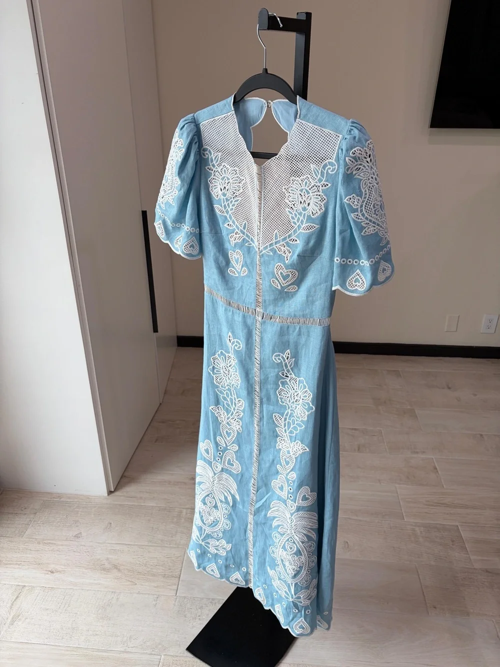 Farm Rio Light Blue Embroiderede Midi Dress - Picture 4 of 11